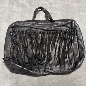 Erda Black Leather Fringe Laptop Bag Made In The USA